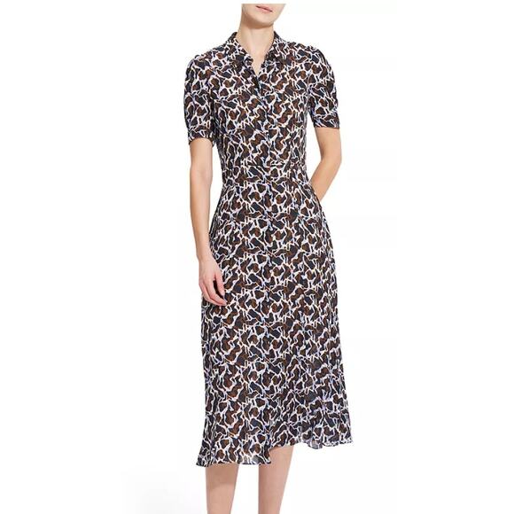 THEORY Jasper Silk Midi Shirt Dress Size 2 A-line Business Casual Short Sleeve - Picture 10 of 13